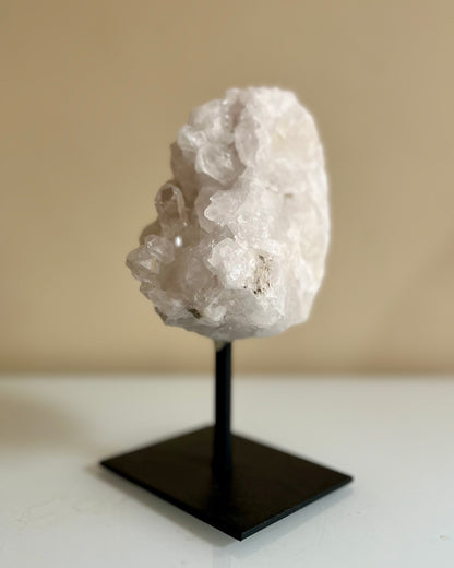 Rock crystal rough cluster on stand