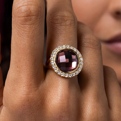 Ring met glassteen & Zirkonia  Ruby Wine