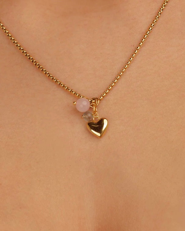 Fluoriet & Rozekwarts hart ketting