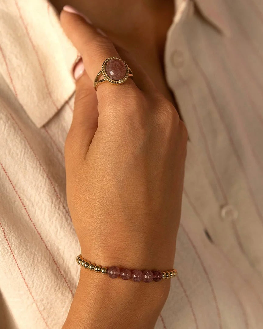 Aardbeienkwarts armband goud