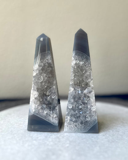 Agate obelisk pair