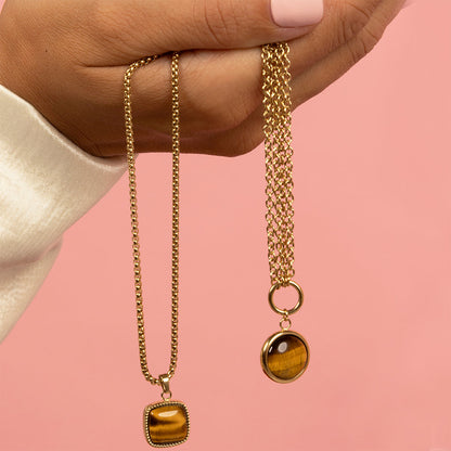 Vierkante Tijgeroog ketting goud