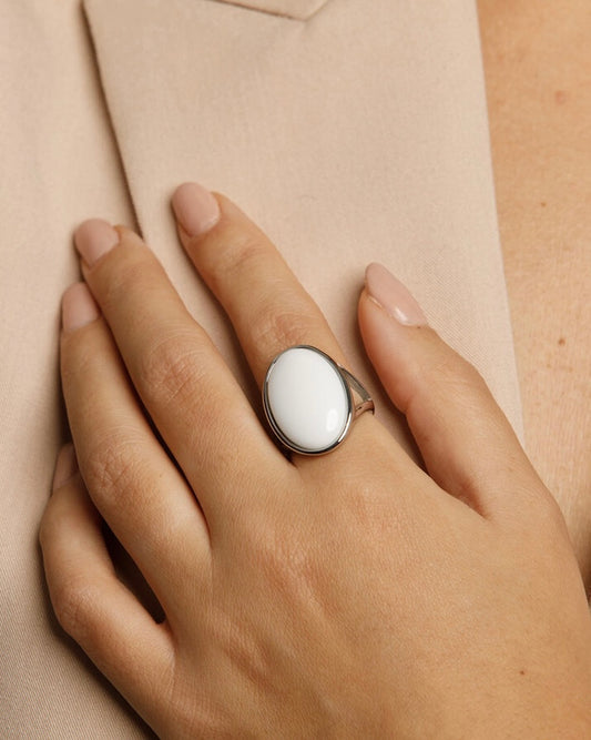 Witte Aventurijn statement ring zilver