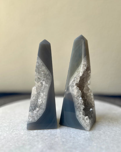 Agate obelisk pair