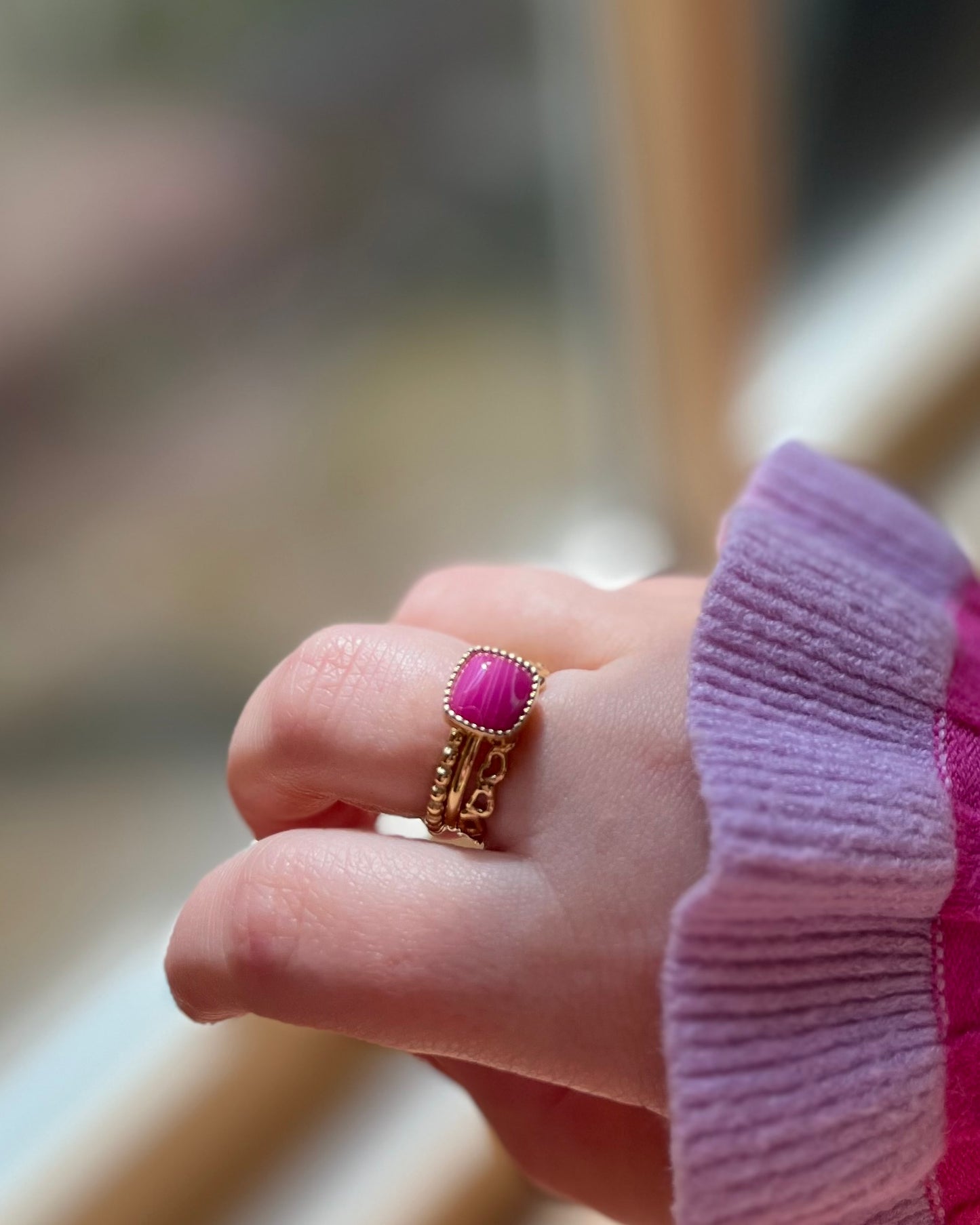 Roze Agaat zegelring goud