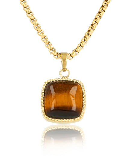 Vierkante Tijgeroog ketting goud