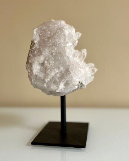 Rock crystal rough cluster on stand