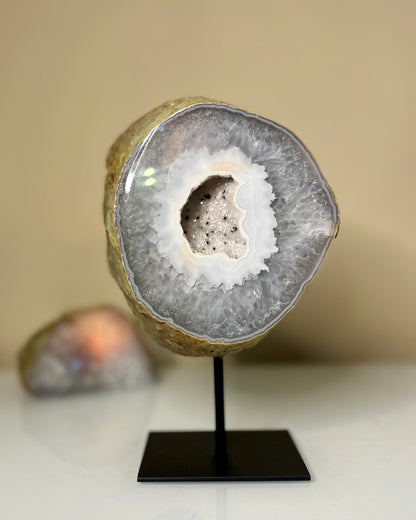 Agate geode on stand