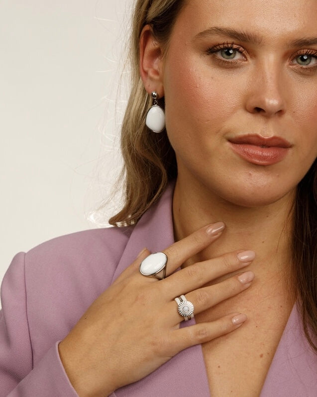 Witte Aventurijn statement ring zilver