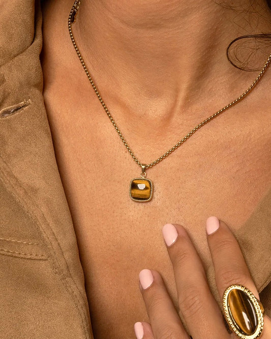 Vierkante Tijgeroog ketting goud