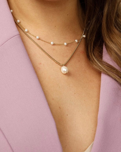 Zoetwater parel ketting goud/zilver