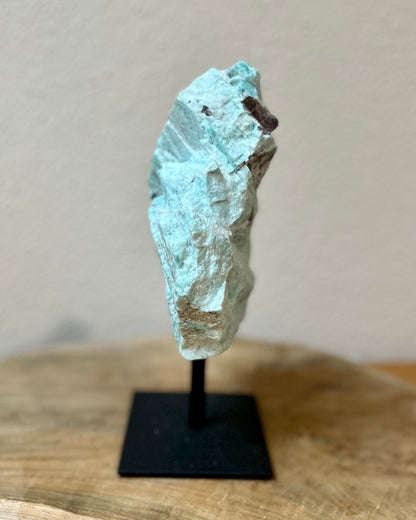 Large raw Amazonite on stand