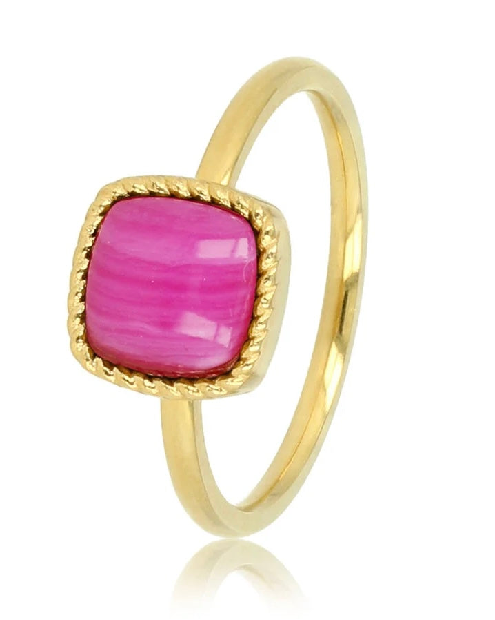 Roze Agaat zegelring goud