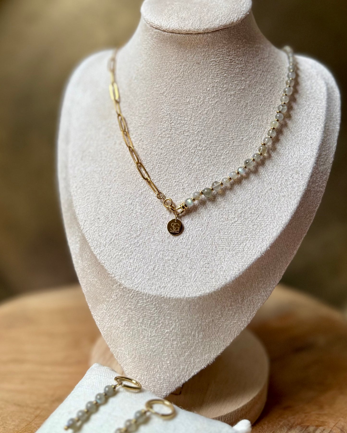 Edelsteen tussenstuk ketting Solid Gold