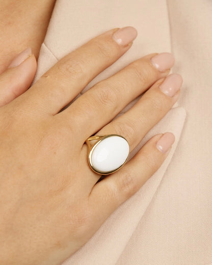 Witte Aventurijn statement ring goud