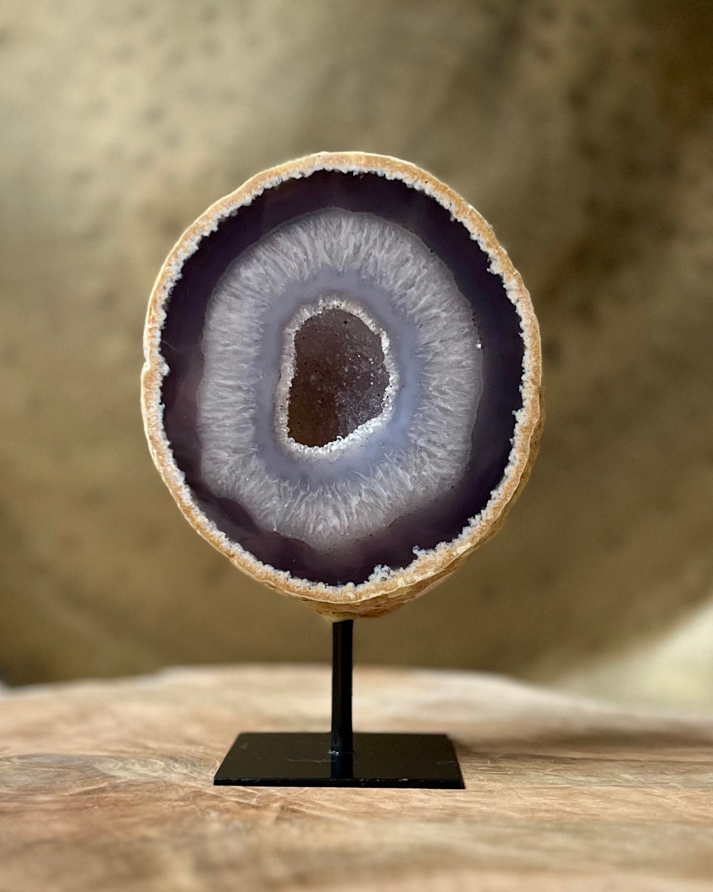 Agate geode on stand