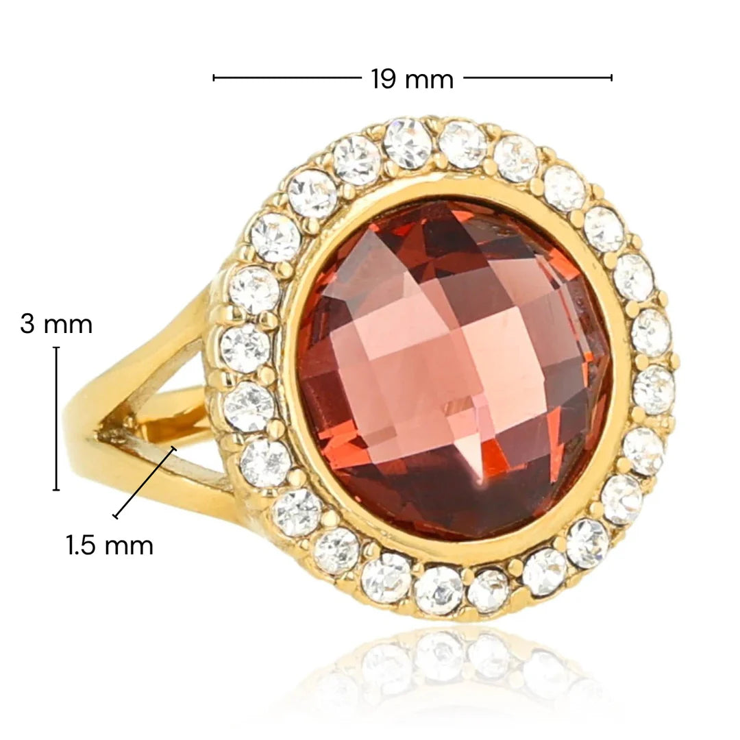 Ring met glassteen & Zirkonia  Ruby Wine