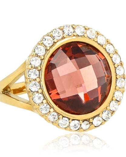 Ring met glassteen & Zirkonia  Ruby Wine
