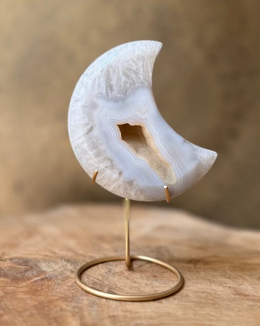 Grote druzy Agaat maan op standaard