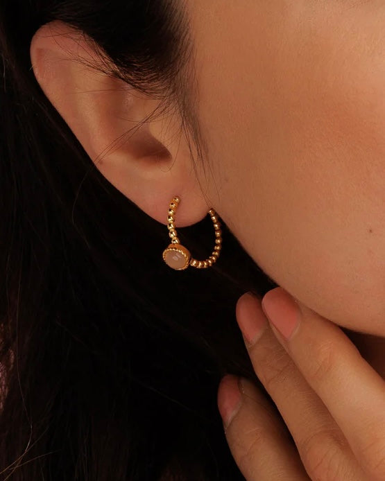 Rozekwarts bolletjes oorring