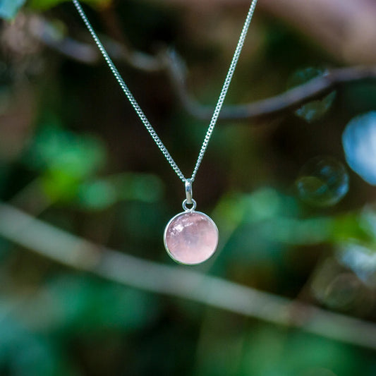 Rose Quartz Necklace Round 925 Sterling Silver