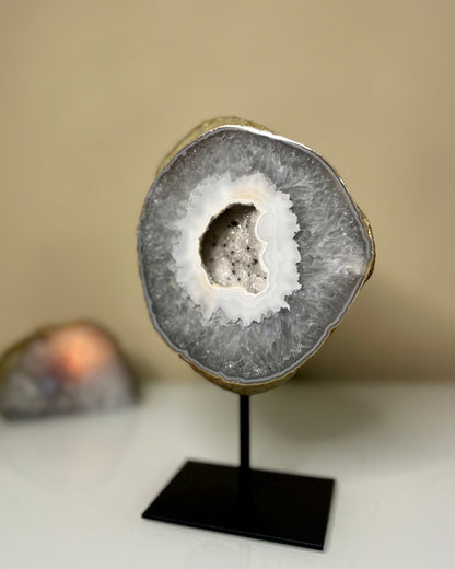 Agate geode on stand