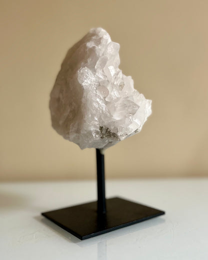 Rock crystal rough cluster on stand