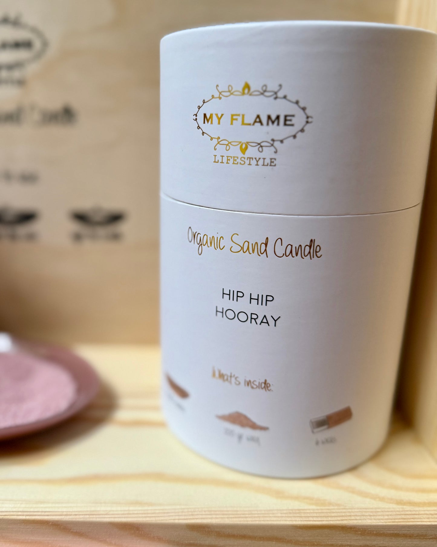 Organic Sand Candle ‘hip hip hooray’