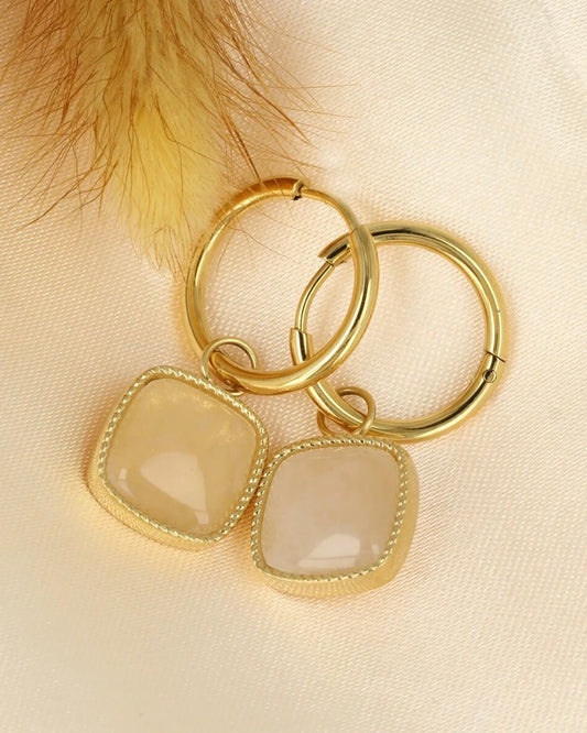 Rozekwarts oorbellen vierkant