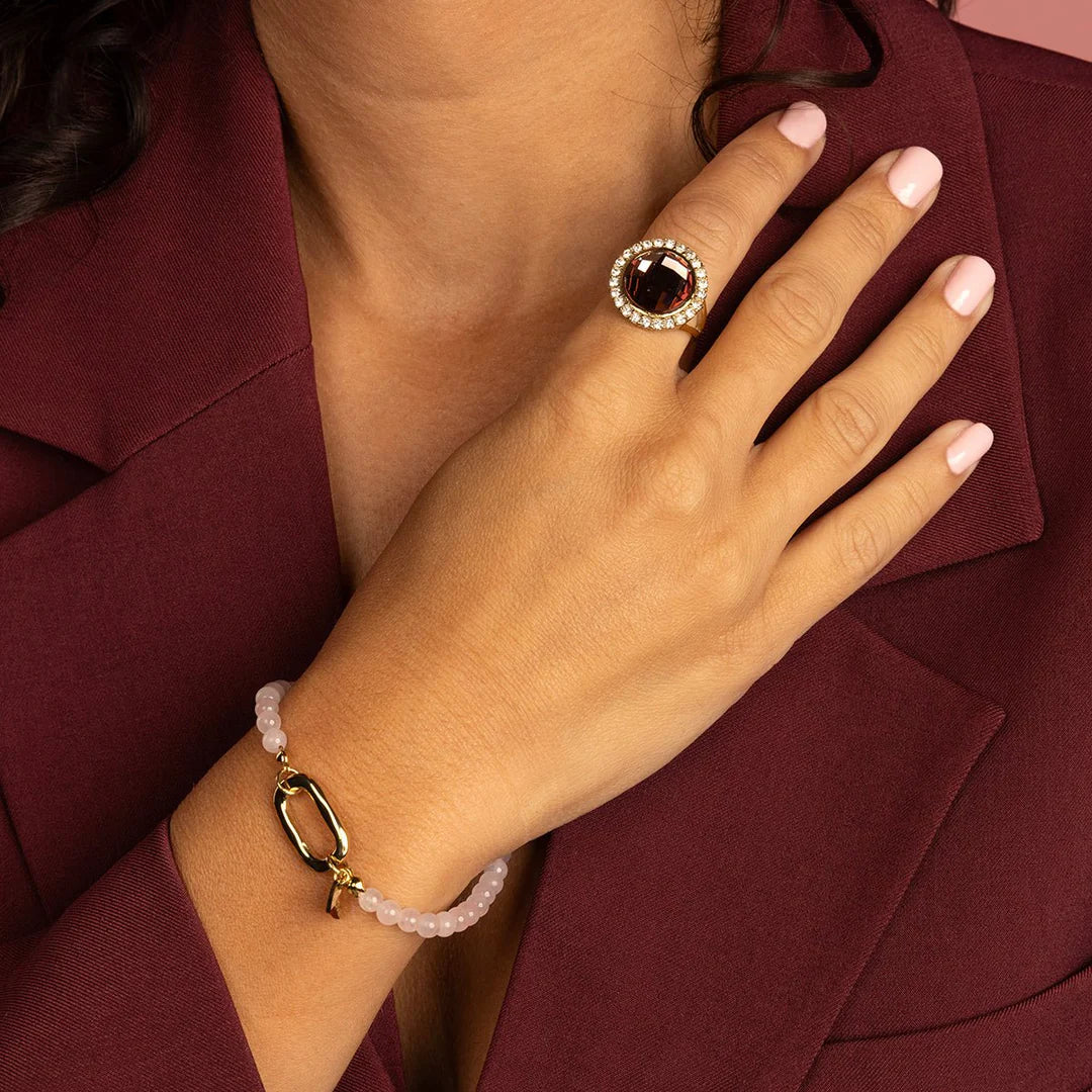 Ring met glassteen & Zirkonia  Ruby Wine