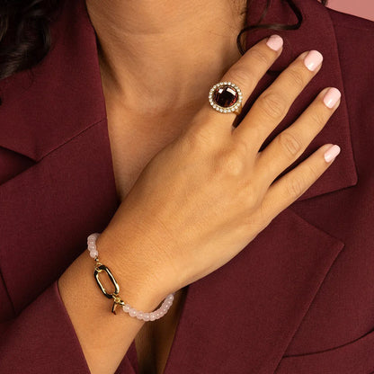 Ring met glassteen & Zirkonia  Ruby Wine