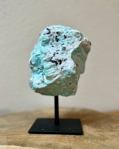 Large raw Amazonite on stand