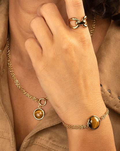Tijgeroog dubbele armband goud