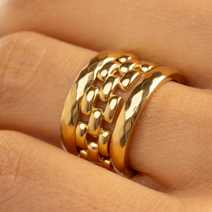 Brede gevlochten ring goud