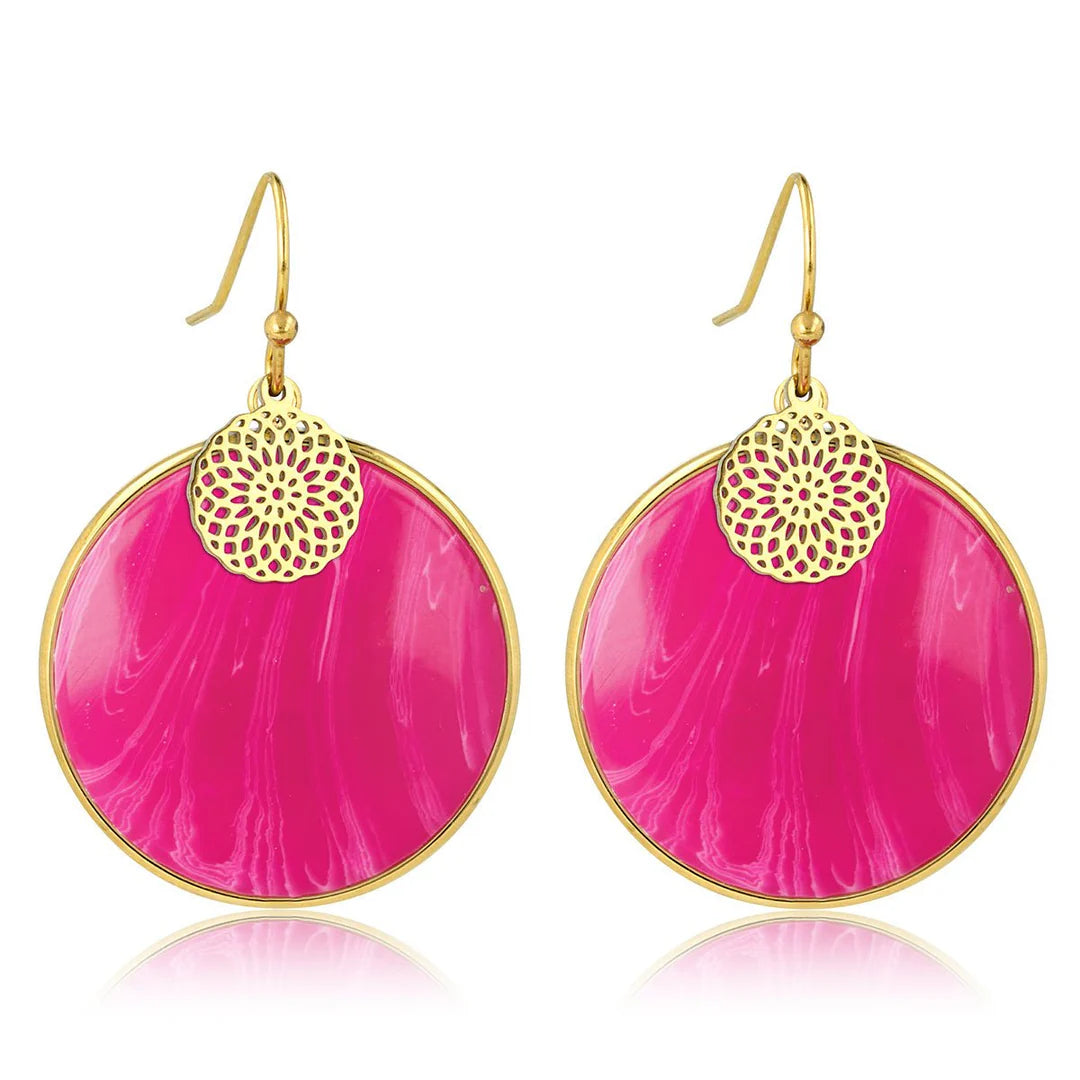 Roze Agaat oorbellen met bloem