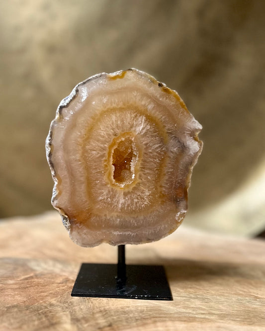 Agate geode on stand