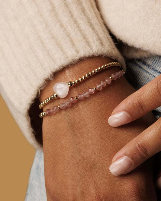 Rozekwarts hart armband goud