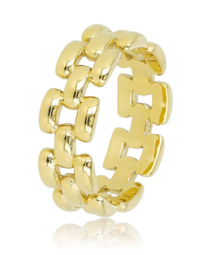 Brede gevlochten ring goud