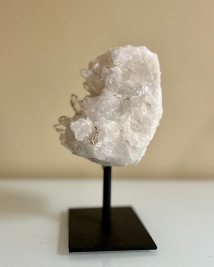 Rock crystal rough cluster on stand