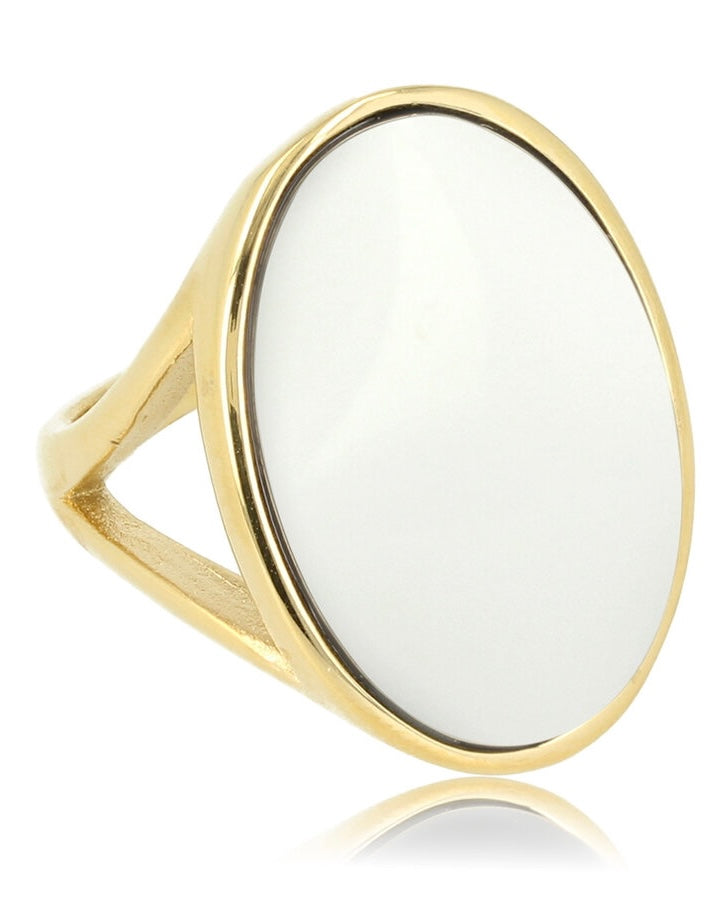 Witte Aventurijn statement ring goud