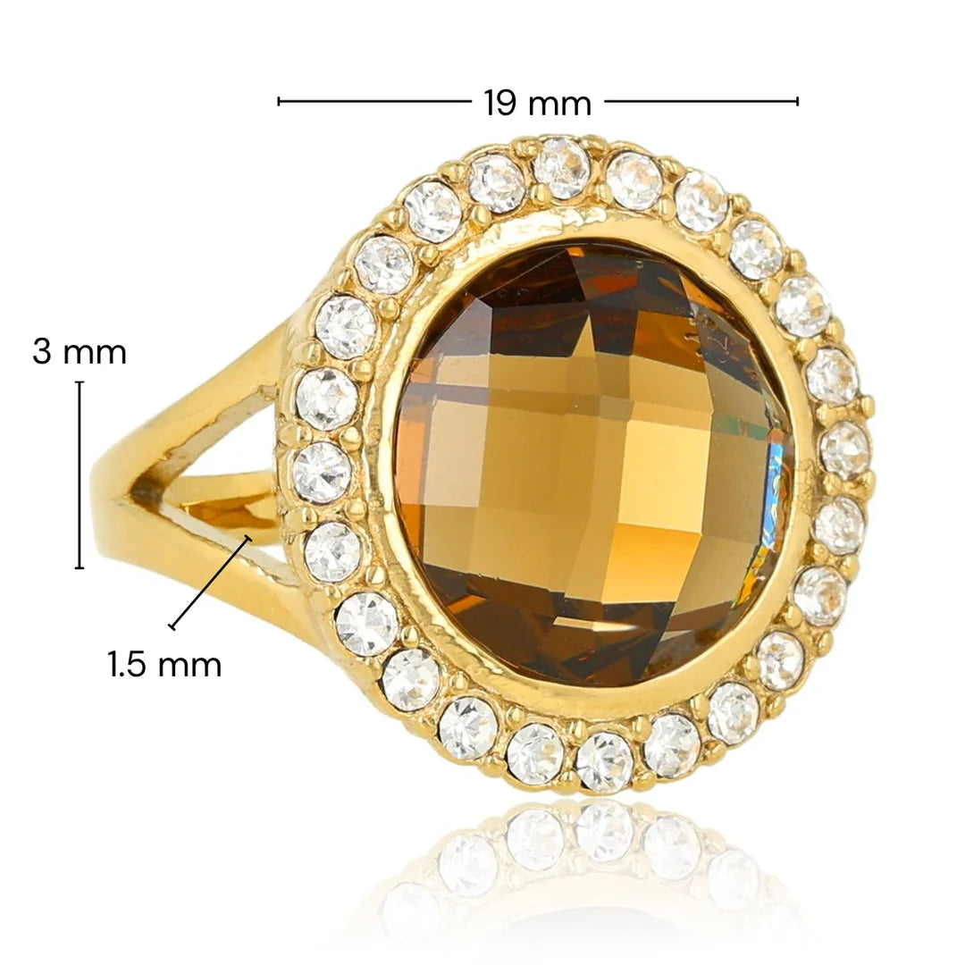 Ring met glassteen & Zirkonia Smokey Topaz