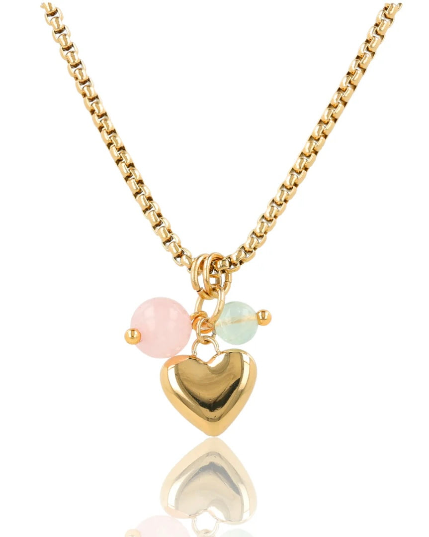 Fluoriet & Rozekwarts hart ketting