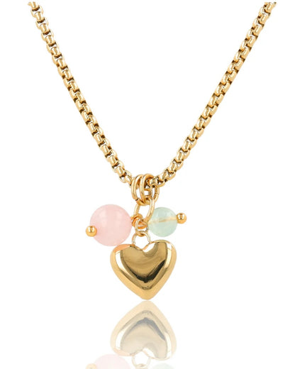 Fluoriet & Rozekwarts hart ketting