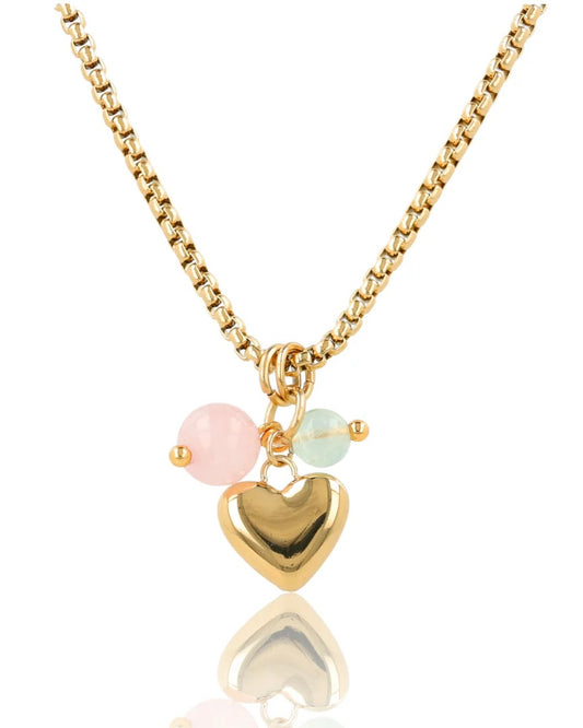 Fluoriet & Rozekwarts hart ketting