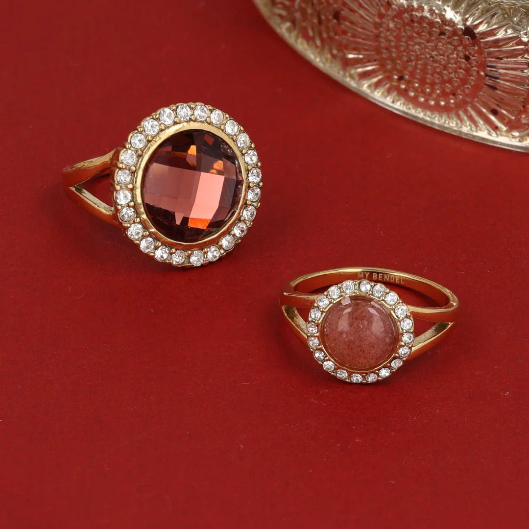 Ring met glassteen & Zirkonia  Ruby Wine