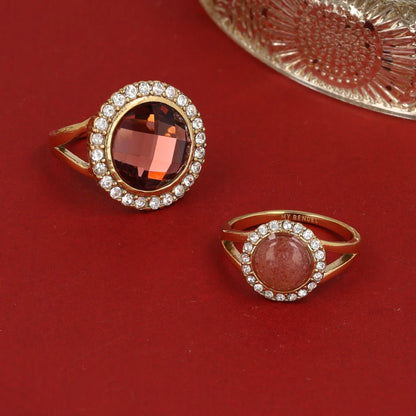 Ring met glassteen & Zirkonia  Ruby Wine