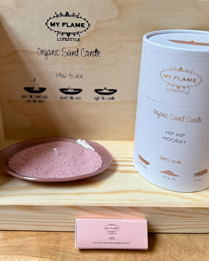 Organic Sand Candle ‘hip hip hooray’