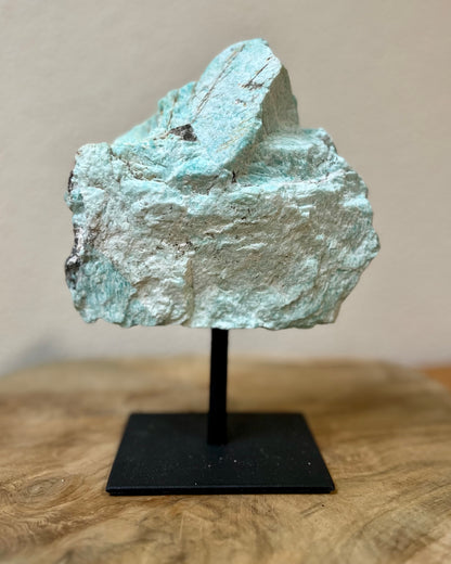 Large raw Amazonite on stand