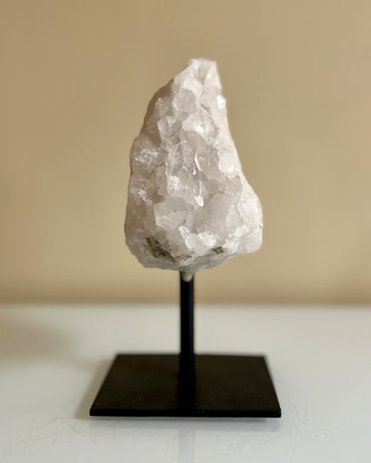 Rock crystal rough cluster on stand