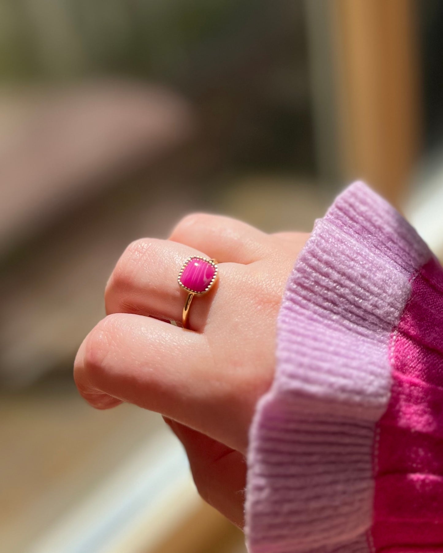 Roze Agaat zegelring goud